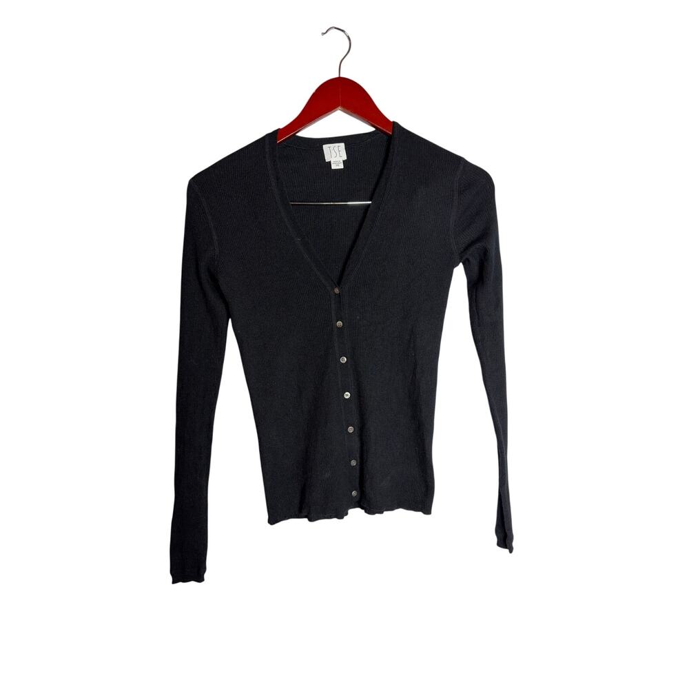TSE black v neck cashmere silk black ribbed lightweight cardigan XS